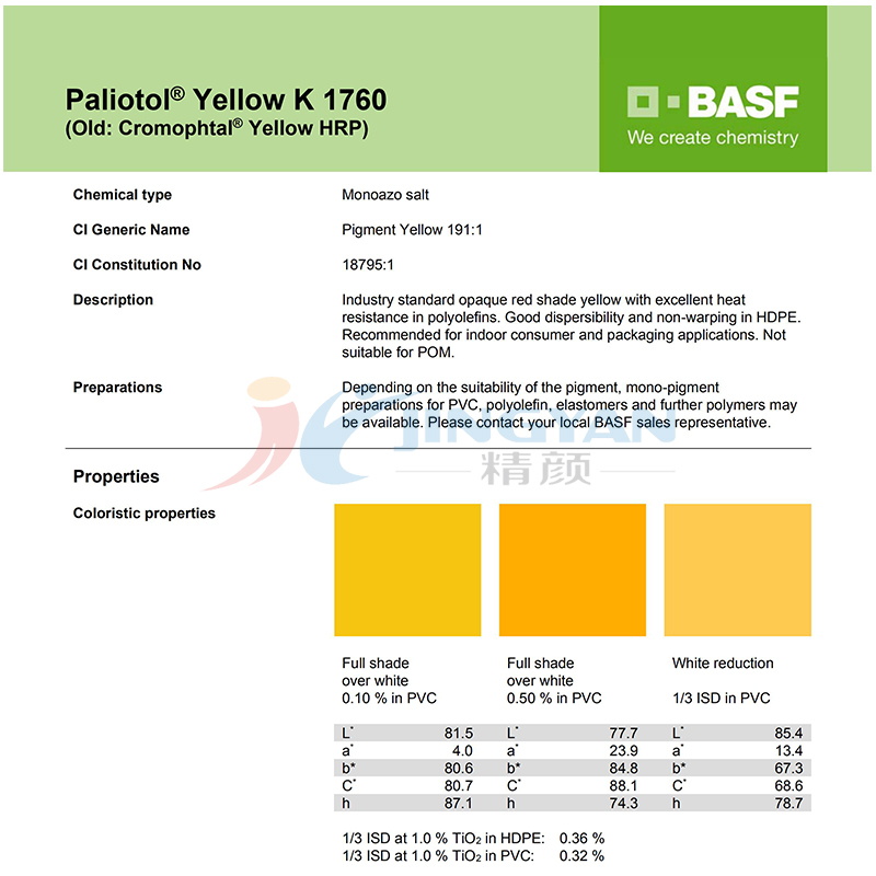 巴斯夫K1760有機顏料TDS說明書