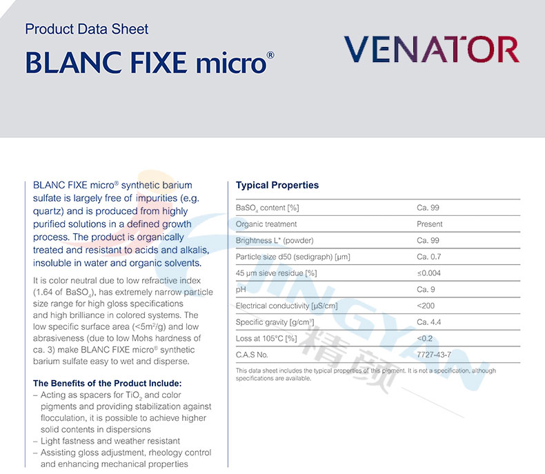 莎哈利本Micro超細硫酸鋇產(chǎn)品數(shù)據(jù)表