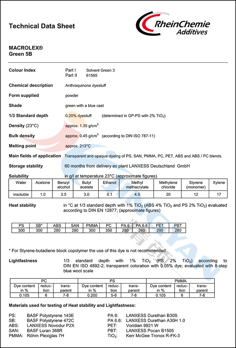 朗盛蒽醌染料5B綠數(shù)據(jù)表圖