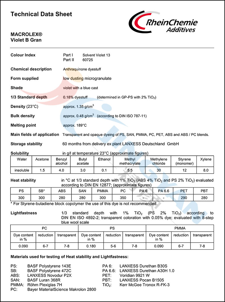 朗盛染料紫B數(shù)據(jù)表1