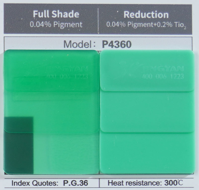 潤(rùn)巴P4360高性能透明酞菁綠顏料色卡展示