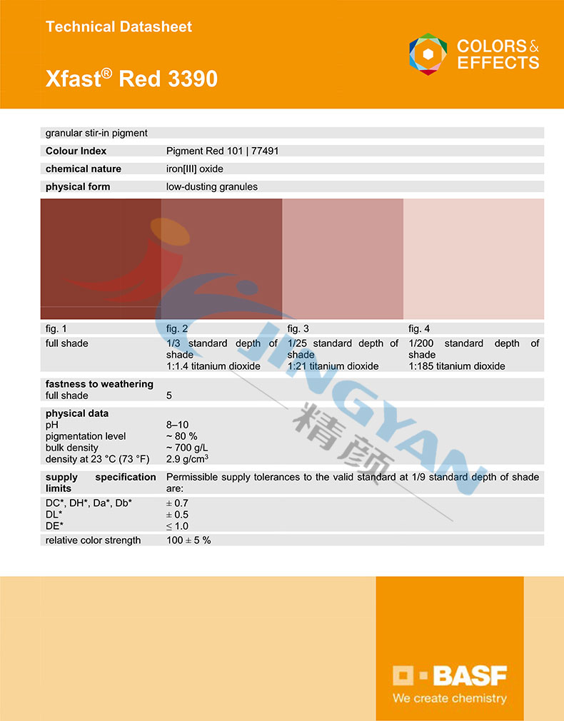 巴斯夫3390水溶性氧化鐵紅TDS技術(shù)數(shù)據(jù)表